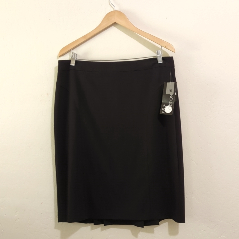 First Option Black A Line Back Pleats Midi Skirt Size 16